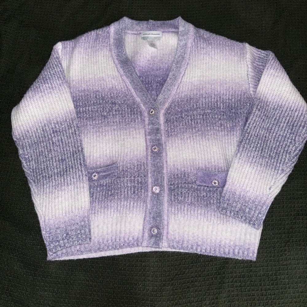 Alfred Dunner Petite Purple Ombre Knit Cardigan Rhinestone Button Sweater PL